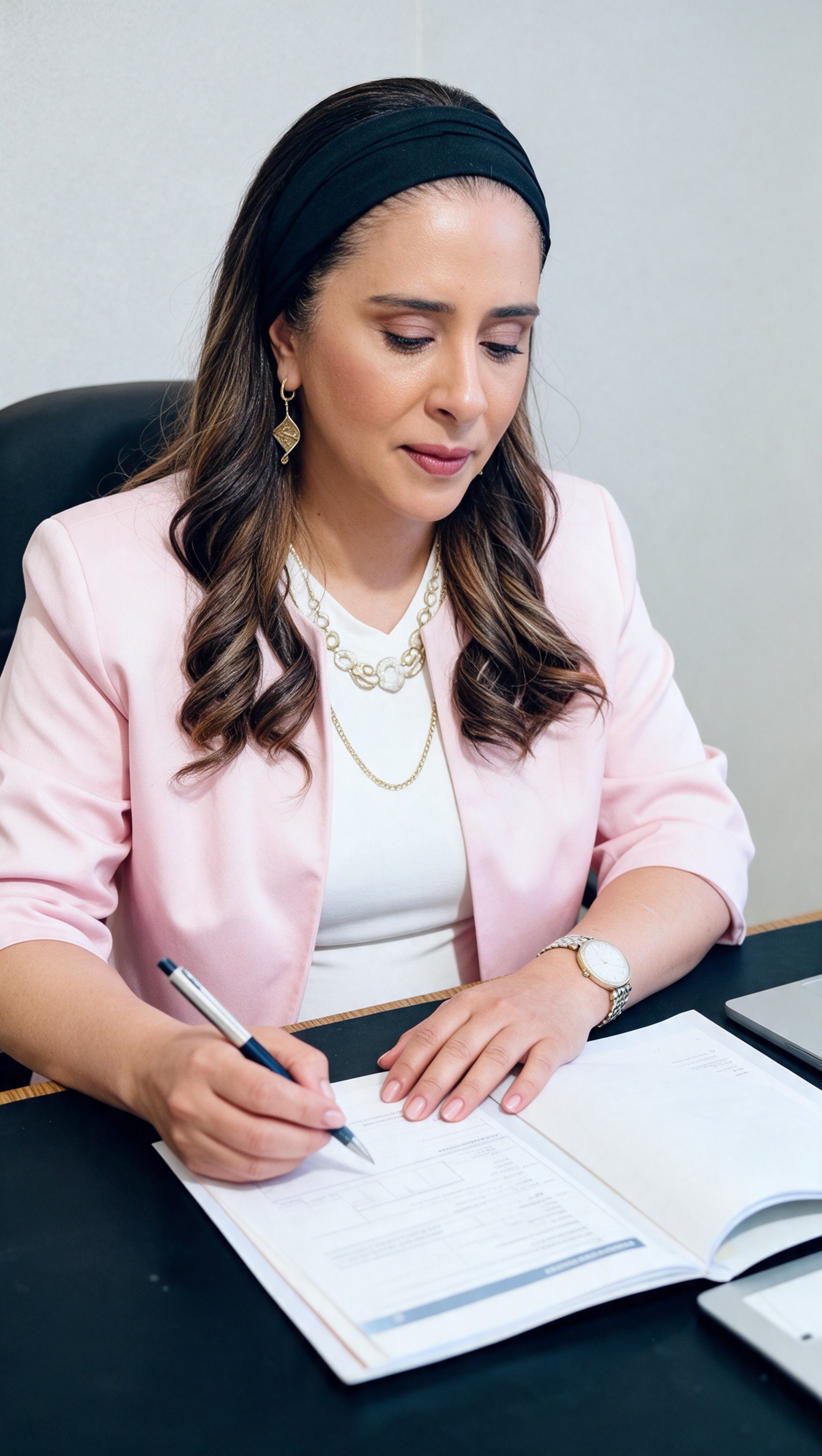 Oshra holding a clipboard in the clinic, ready for a consultation