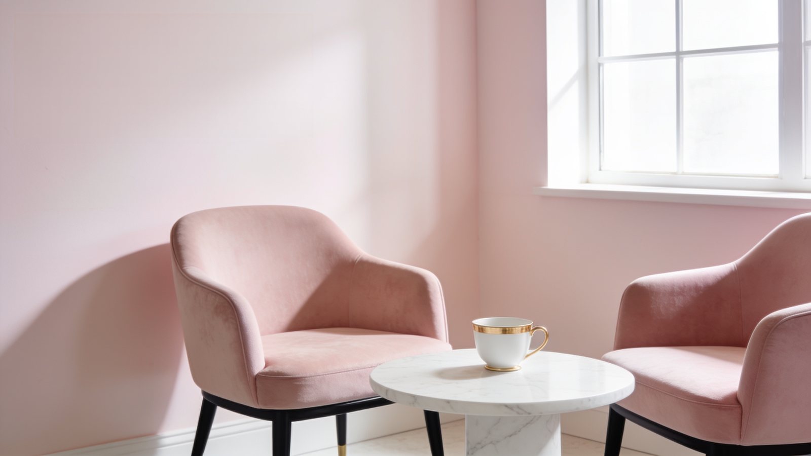 A quiet consultation corner with two armchairs and soft daylight